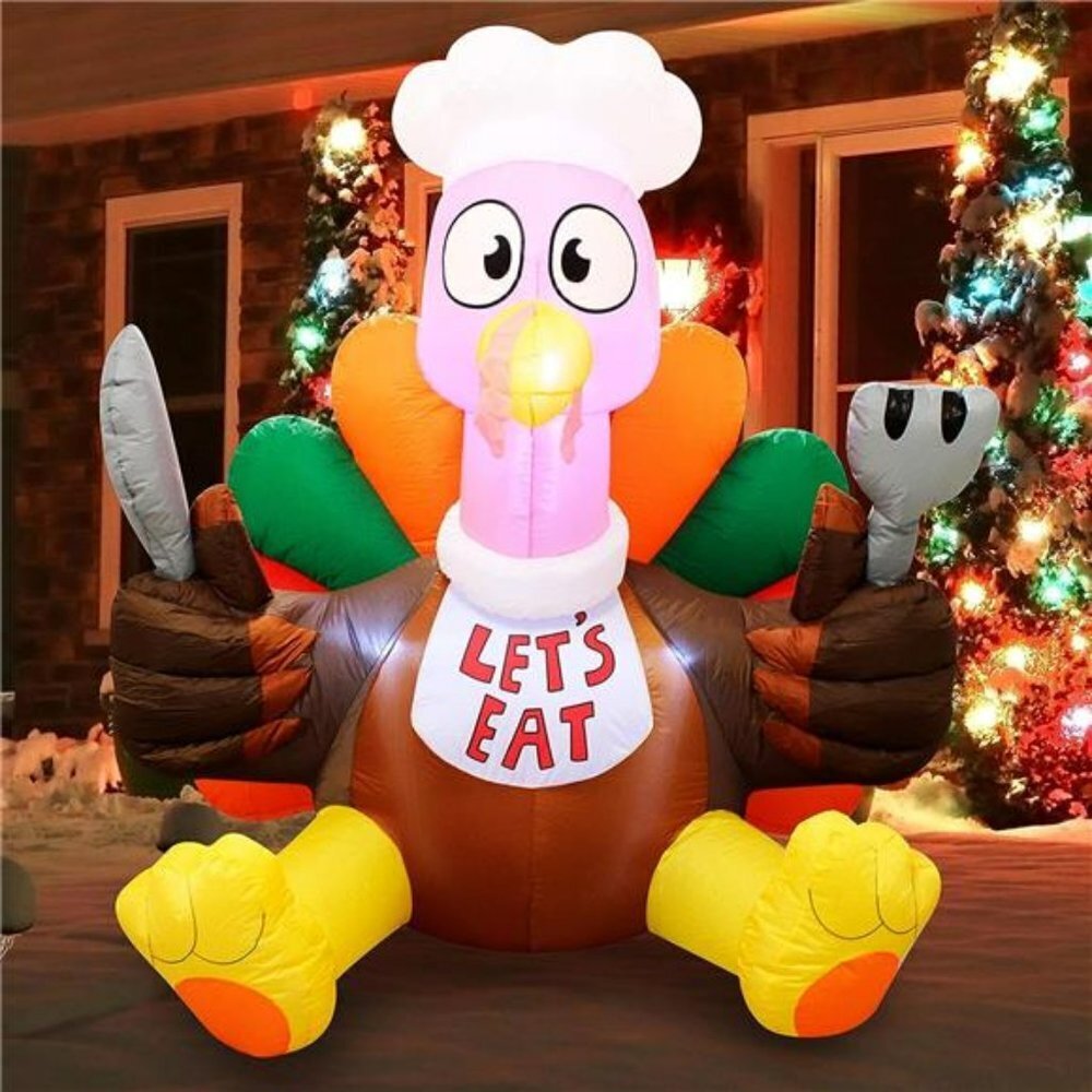 Thanksgiving Inflatable 6 FT Let’s Eat Turkey with Build-in LEDs Blow Up